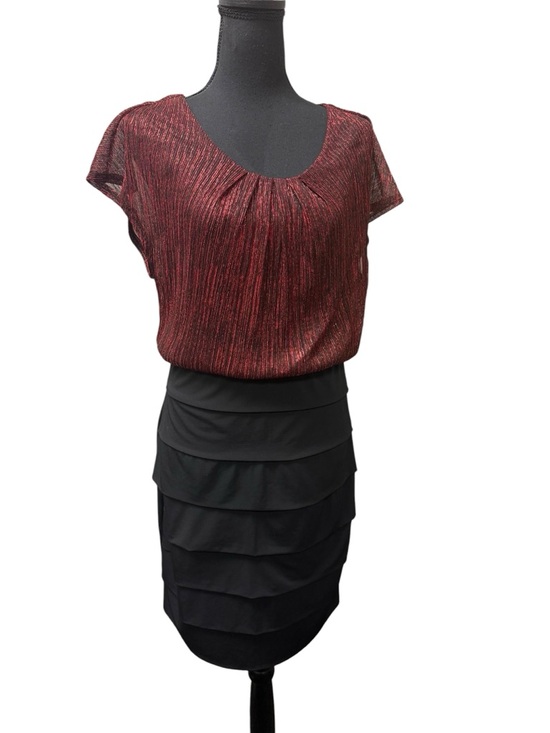 Enfocus Studio Dresses & Skirts - Enfocus Studio Black Red Dress Size 14 Metallic Top Tiered Skirt Elegant
